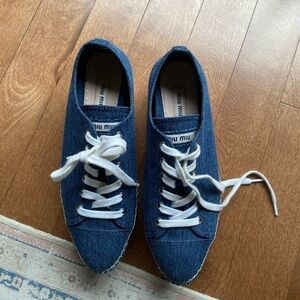 Miu Miu Denim Espadrille Platform Sneakers